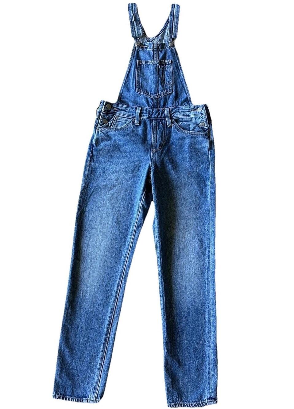 Levi’s Premium Denim Bib Overalls Womens XS Blue Straight Leg Carpenter Jeans